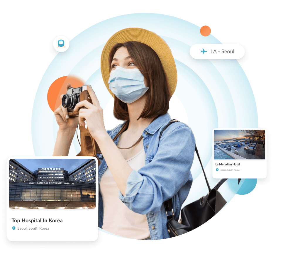 Woman with camera planning medical travel